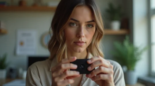 Une personne réfléchit attentivement en tenant un petit objet significatif, entourée d'indices visuels subtils qui racontent une histoire personnelle