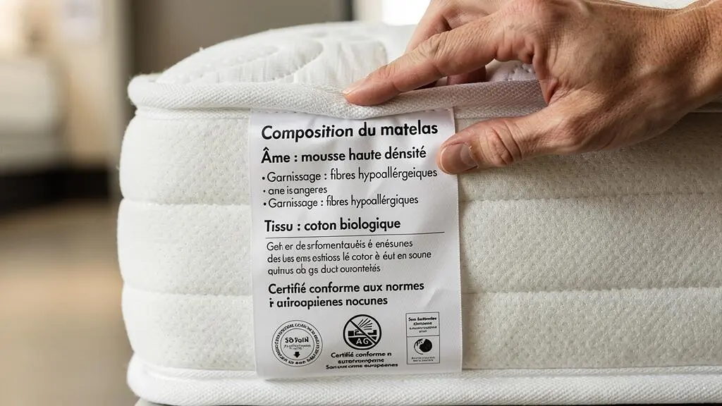 Main consultant l'étiquette de composition et de certification d'un matelas